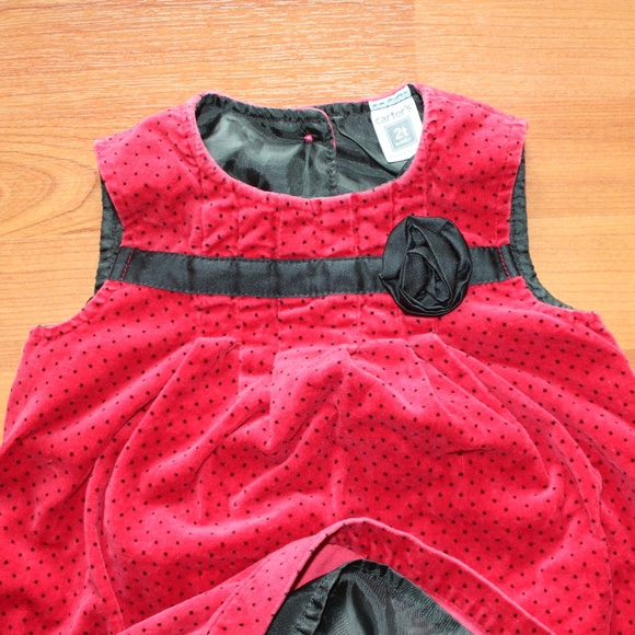 Carter's Girls Sz 2T Polka Dot Velvet Jumper Dress - Picture 3 of 8